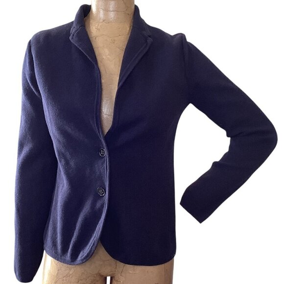 Ann Taylor Sweater Knit Blazer Sz M Navy Blue Cotton Wool Blend #279S - Picture 2 of 10